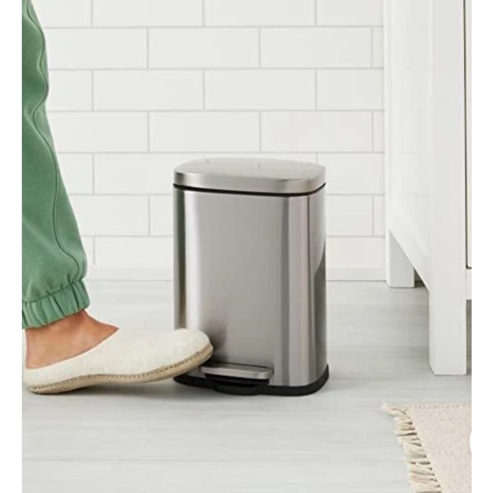 Smudge Resistant Small Rectangular Trash Can With Soft-Close Foot - Picture 6 of 12